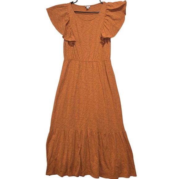 J. Crew Orange Textured Flutter Sleeve Tiered Maxi Dress Womens XL Cotton - Picture 1 of 7